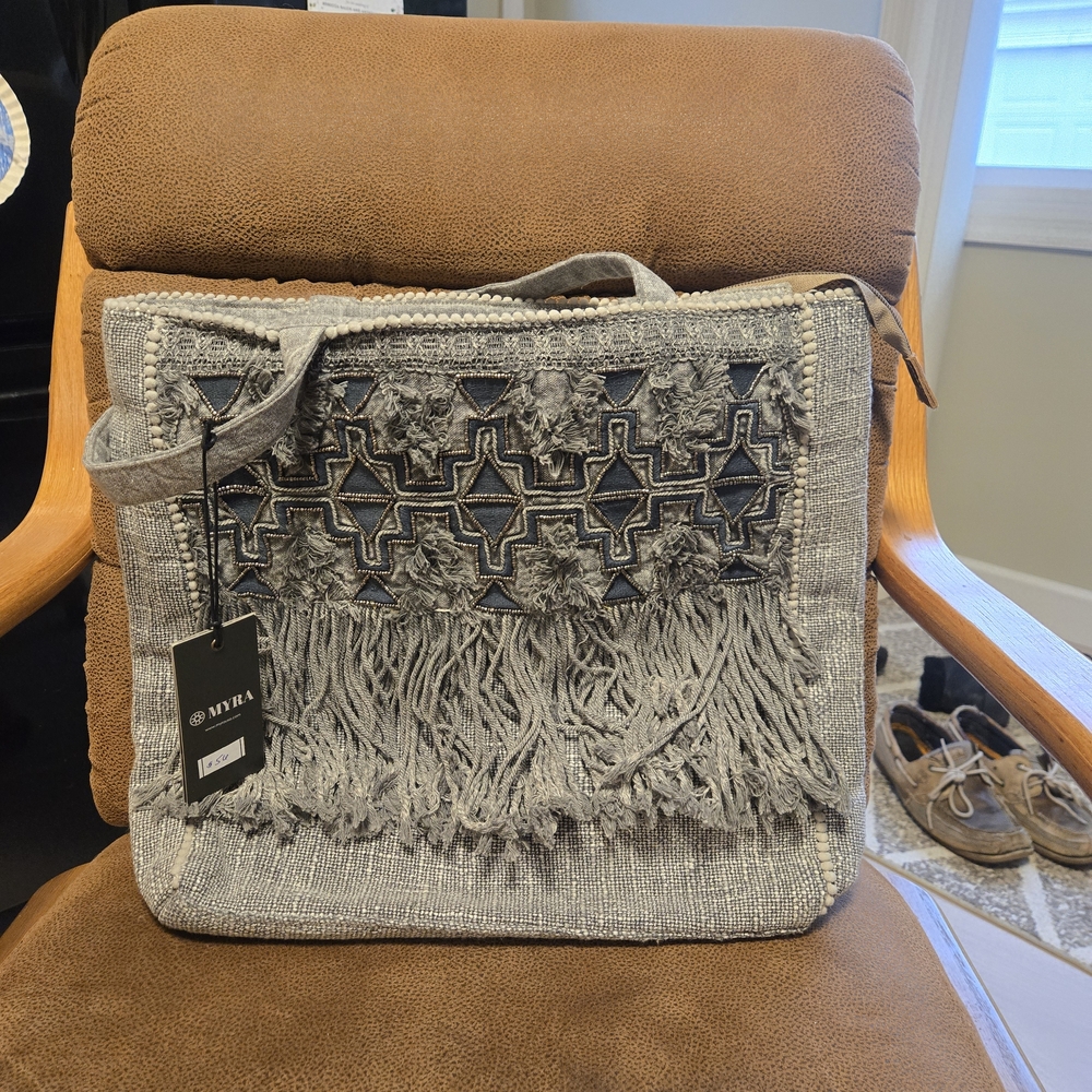 Gray Fringe Tote Bag